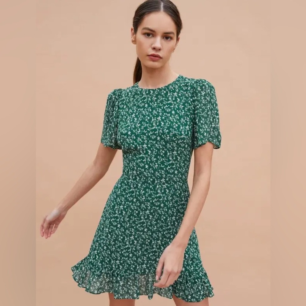 Reformation Beesley Chiffon Mini Dress Parsley Green